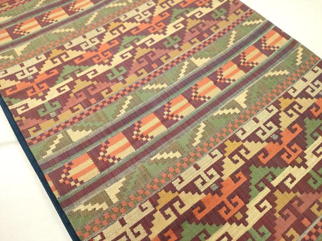 平和屋着物◎六通柄袋帯 紬地 横段抽象文 正絹 逸品 DABH5654ya