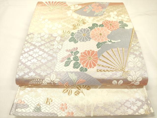 平和屋着物◎六通柄袋帯 唐織 扇面花文 金糸 正絹 逸品 DABH5656ya