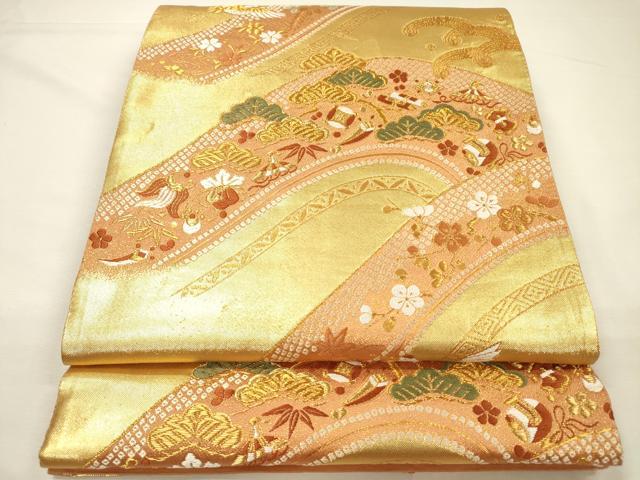 平和屋着物◎西陣 野々村織物謹製 六通柄袋帯 唐織 刺繍 小袖 宝尽くし 金糸 証紙付き 正絹 逸品 DABH5663ya