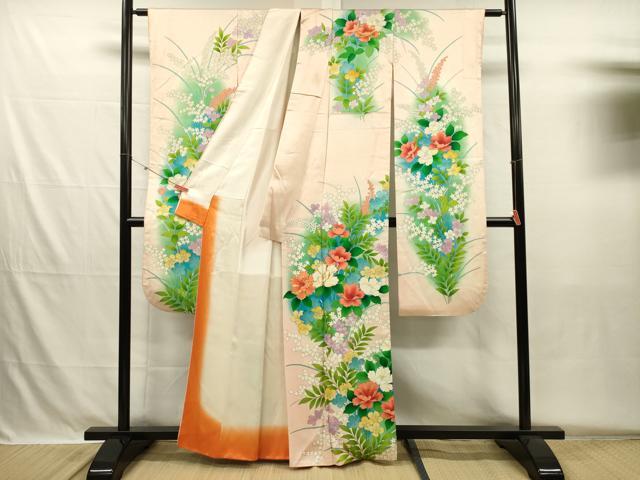 平和屋着物■豪華振袖 駒刺繍 草花文 暈し染め 正絹 逸品 DABH5671ya
