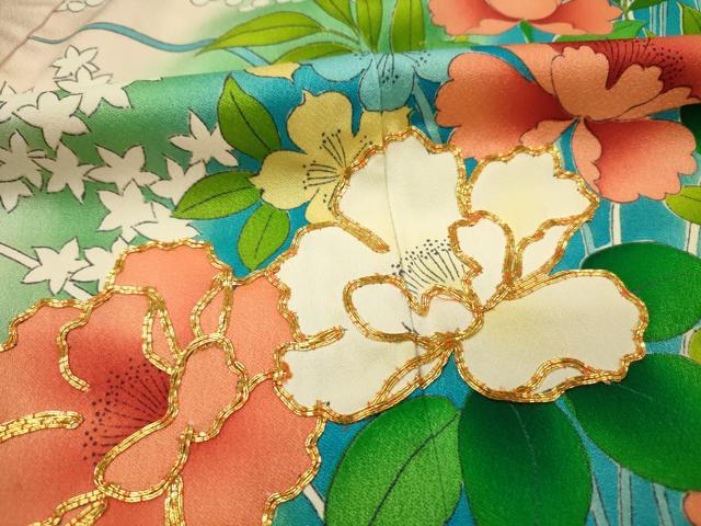 平和屋着物■豪華振袖 駒刺繍 草花文 暈し染め 正絹 逸品 DABH5671ya
