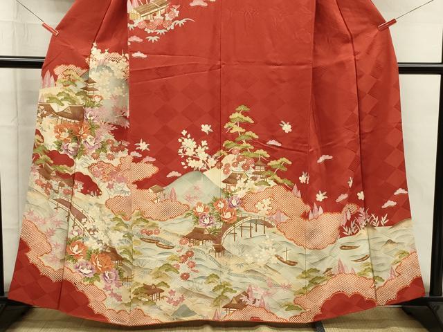 平和屋着物■訪問着 駒刺繍 風景花松文 鹿の子 金彩 正絹 逸品 DABH5680ya
