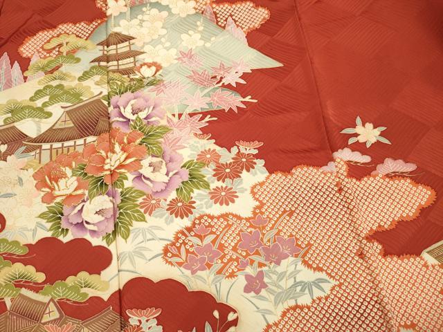 平和屋着物■訪問着 駒刺繍 風景花松文 鹿の子 金彩 正絹 逸品 DABH5680ya