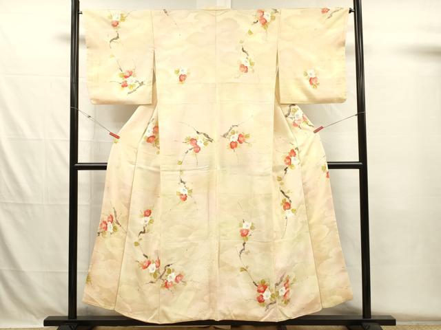 平和屋着物■上質な小紋 手描き 枝椿文 暈し染め 正絹 逸品 DABH5686ya