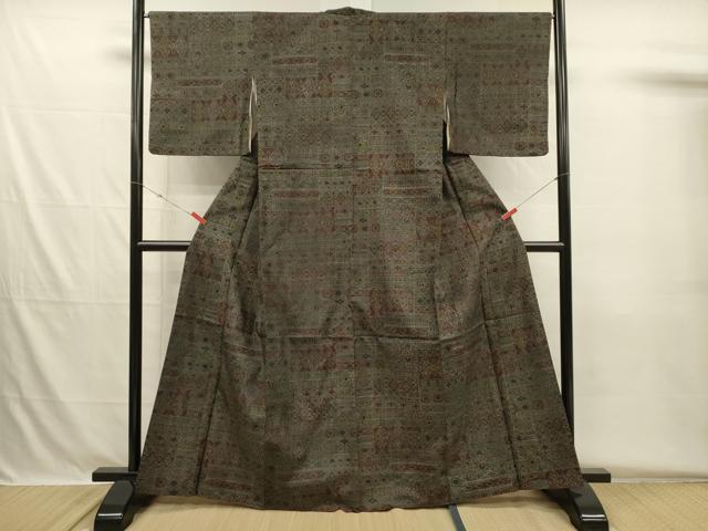 平和屋着物■本場染大島紬 7マルキ 抽象花文 正絹 逸品 DABH5688ya