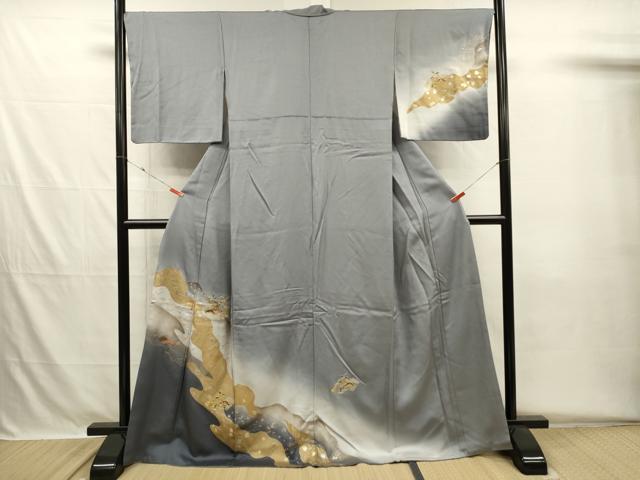 平和屋着物■訪問着 駒刺繍 道長地紙飛鶴花文 箔散らし 暈し染め 金銀彩 正絹 逸品 DABH5691ya