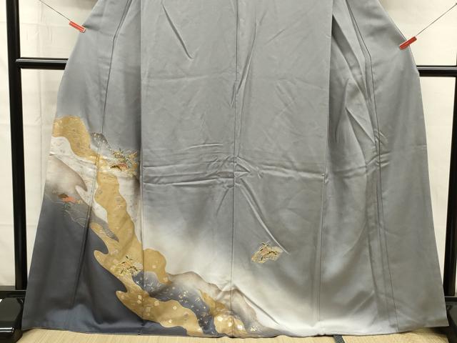 平和屋着物■訪問着 駒刺繍 道長地紙飛鶴花文 箔散らし 暈し染め 金銀彩 正絹 逸品 DABH5691ya