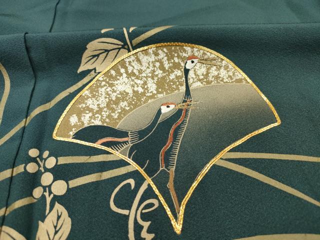 平和屋着物■色留訪問着 駒刺繍 南天蔦の葉文 鶴 金彩 正絹 逸品 未使用 DABH5713ya