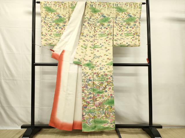 平和屋着物■訪問着 型染め 花鳥文 金彩 正絹 逸品 DABH5725ya