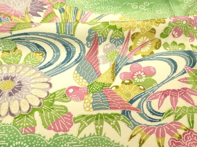 平和屋着物■訪問着 型染め 花鳥文 金彩 正絹 逸品 DABH5725ya