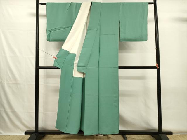 平和屋着物■上質な色無地 霞地紋 花緑青色 正絹 逸品 DABH5739ya