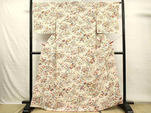 平和屋着物■上質な小紋 草花文 鬼しぼ縮緬 正絹 逸品 未使用 DABH5758ya