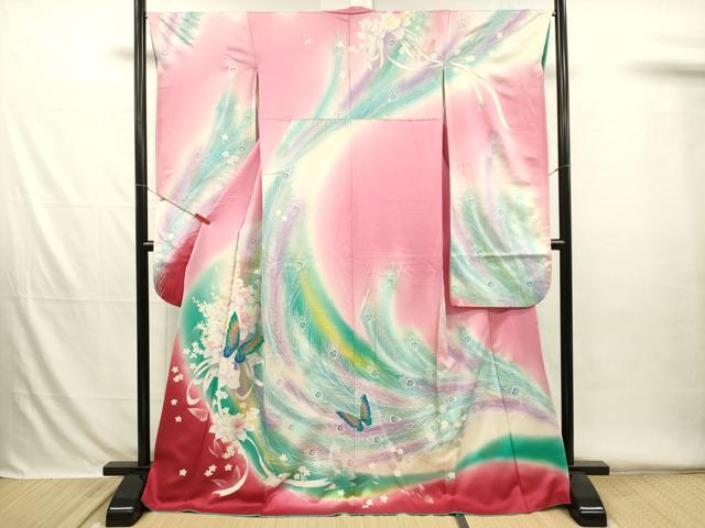 平和屋着物■豪華振袖 舞蝶孔雀羽文 暈し染め 金銀彩 正絹 逸品 DABH5771ya