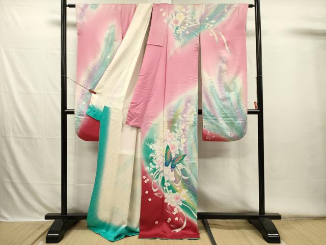 平和屋着物■豪華振袖 舞蝶孔雀羽文 暈し染め 金銀彩 正絹 逸品 DABH5771ya