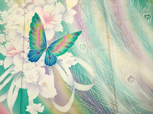平和屋着物■豪華振袖 舞蝶孔雀羽文 暈し染め 金銀彩 正絹 逸品 DABH5771ya