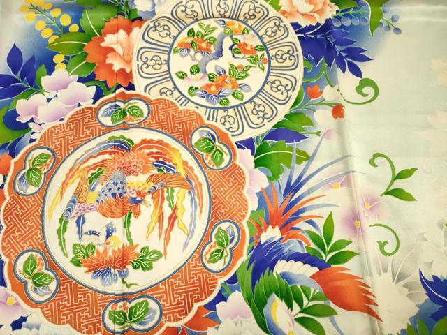 平和屋着物■豪華振袖 駒刺繍 絵皿鳳凰花文 暈し染め 金彩 正絹 逸品 DABH5775ya