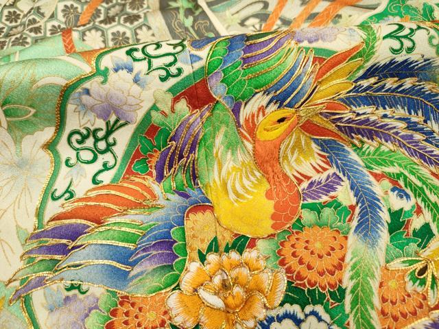 平和屋着物■豪華振袖 駒刺繍 絵皿鳳凰花文 金彩 正絹 逸品 DABH5783ya