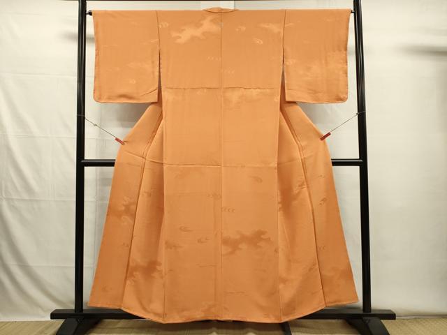 平和屋着物■上質な色無地 流水地紋 蜜柑色 正絹 逸品 未使用 DABH5793ya