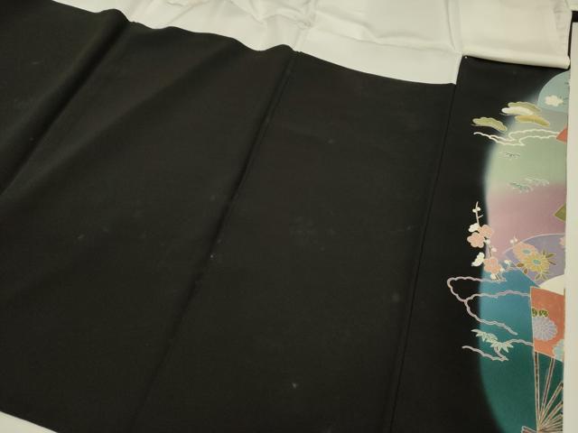 平和屋着物■豪華黒留袖 駒刺繍 渡橋扇面花文 鴛鴦 松竹梅 暈し染め 金彩 正絹 逸品 DABH5796ya