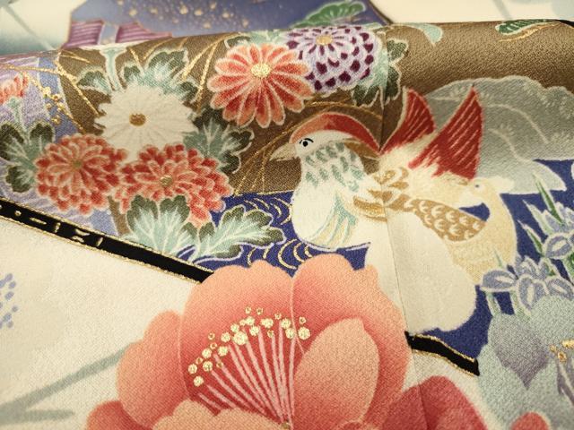 平和屋着物■豪華振袖 扇面御所車花鳥文 枝垂れ花 暈し染め 金彩 正絹 逸品 DABH5803ya