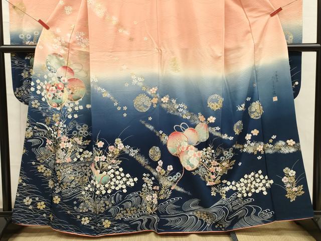 平和屋着物■大正の浮世絵師 竹久夢二 夢二ロマン 振袖 鼓花文 伊勢物語 たもとの露 暈し染め 金銀彩 正絹 逸品 DABH5804ya
