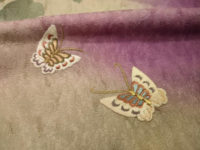 平和屋着物■訪問着 刺繍 舞蝶花文 暈し染め 金糸 正絹 逸品 DABH5822ya