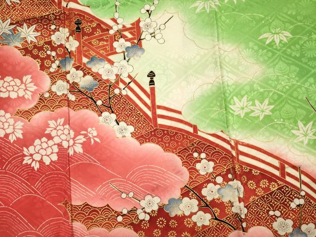 平和屋着物■豪華振袖 渡橋花文 枝梅 暈し染め 金彩 正絹 逸品 DABH5825ya