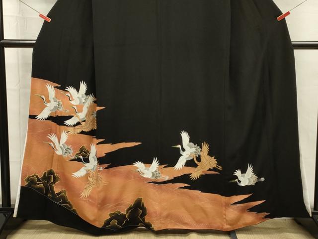 平和屋着物■豪華黒留袖 流水飛鶴文 金彩 正絹 逸品 DABH5833ya
