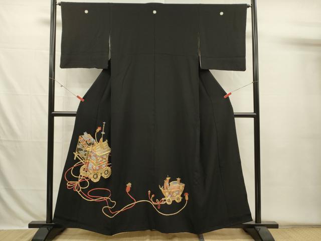 平和屋着物■豪華黒留袖 総刺繍 駒刺繍 山車 金彩 正絹 逸品 DABH5836ya