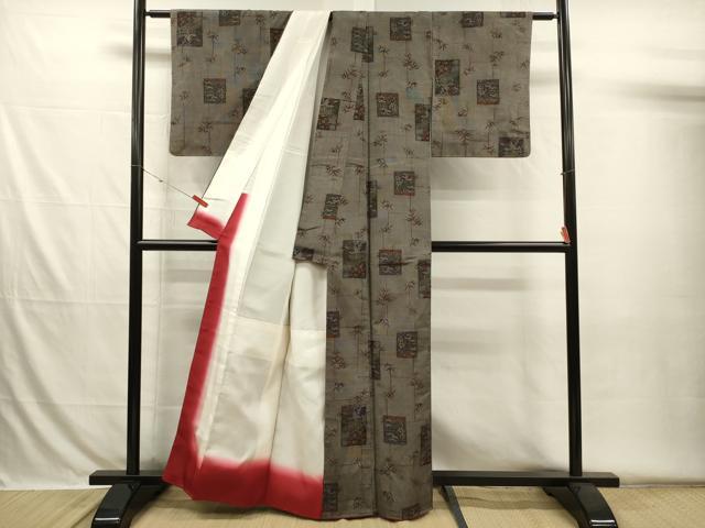 平和屋着物■上質な紬 色紙風景花文 正絹 逸品 DABH5841ya