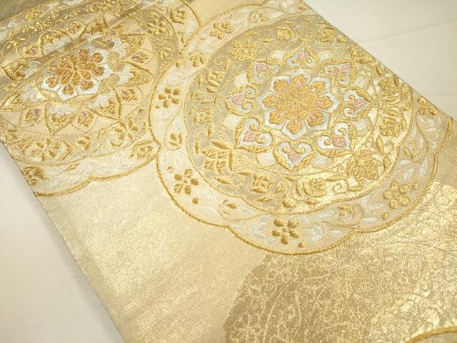 平和屋着物◎六通柄袋帯 花絵皿文 金銀糸 正絹 逸品 DABH5863ya