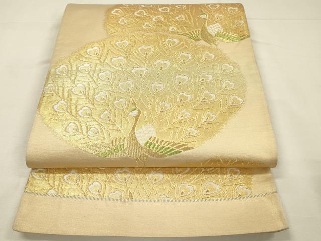 平和屋着物◎六通柄袋帯 孔雀文 金糸 正絹 逸品 DABH5864ya