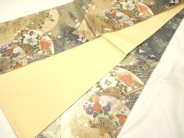 平和屋着物◎西陣 六通柄袋帯 唐織 扇面花文 金銀糸 正絹 逸品 DABH5869ya