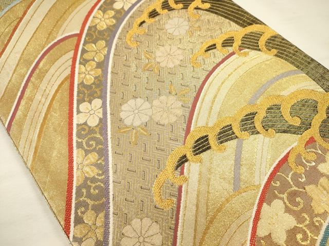 平和屋着物◎佐賀錦 両面 六通柄袋帯 立波花文 金糸 正絹 逸品 DABH5878ya