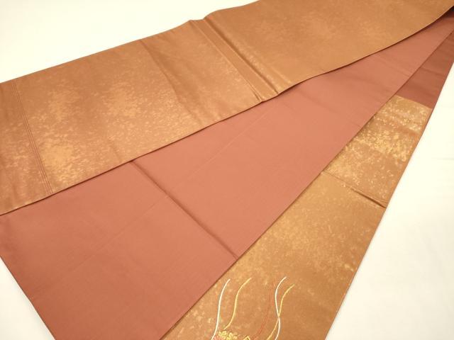 平和屋着物◎太鼓柄袋帯 唐織 扇面花蝶文 金糸 引箔 正絹 逸品 DABH5883ya