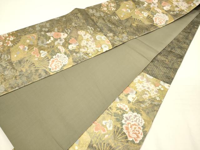 平和屋着物◎六通柄袋帯 扇面花文 金糸 正絹 逸品 DABH5885ya