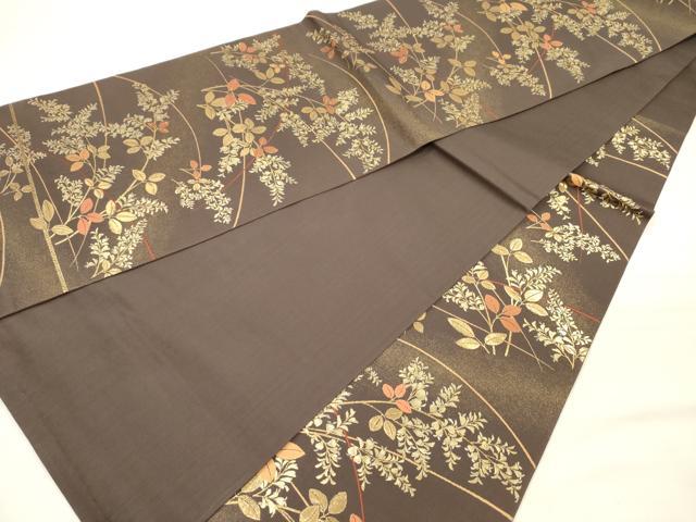 平和屋着物◎六通柄袋帯 唐織 草葉文 金糸 正絹 逸品 DABH5887ya