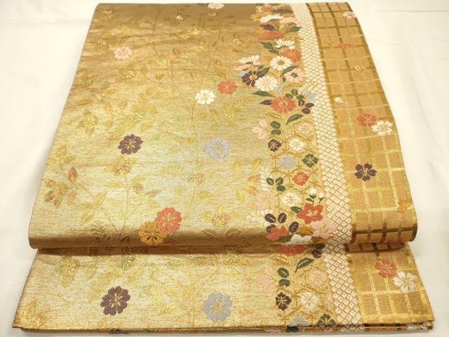 平和屋着物◎六通柄袋帯 唐織 草花間道 金糸 正絹 逸品 DABH5891ya