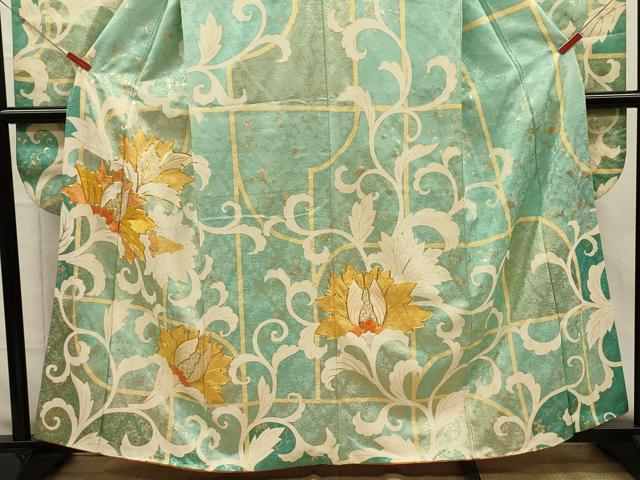 平和屋着物■豪華振袖 駒刺繍 更紗花唐草文 金彩 正絹 逸品 DABH5905ya