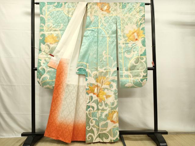 平和屋着物■豪華振袖 駒刺繍 更紗花唐草文 金彩 正絹 逸品 DABH5905ya