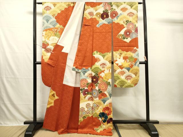 平和屋着物■豪華振袖 駒刺繍 青海波花文 金彩 正絹 逸品 DABH5907ya