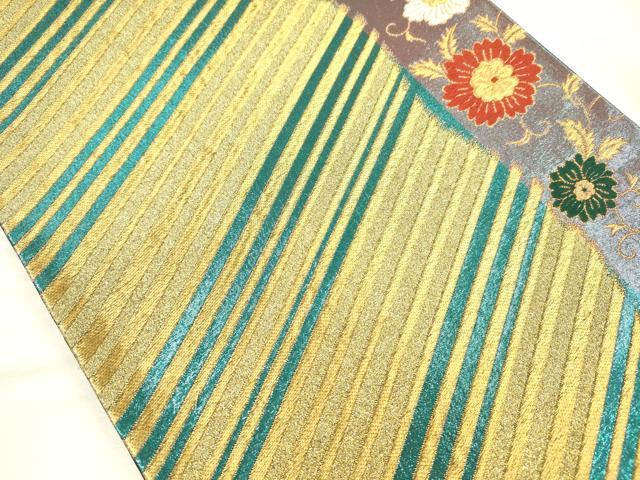 平和屋着物◎六通柄袋帯 唐織 草花文 金糸 正絹 逸品 DABH5918ya