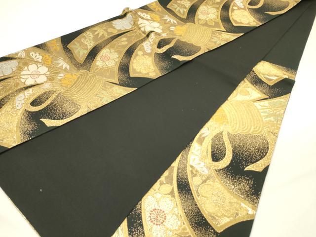 平和屋着物◎六通柄袋帯 束ね熨斗花文 松竹梅 黒地 金銀糸 正絹 逸品 DABH5919ya