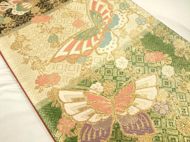 平和屋着物◎六通柄袋帯 唐織 舞蝶桜文 金糸 正絹 逸品 DABH5920ya