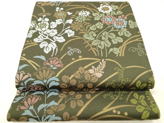 平和屋着物◎六通柄袋帯 草花文 金糸 正絹 逸品 DABH5927ya