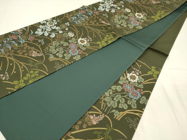 平和屋着物◎六通柄袋帯 草花文 金糸 正絹 逸品 DABH5927ya