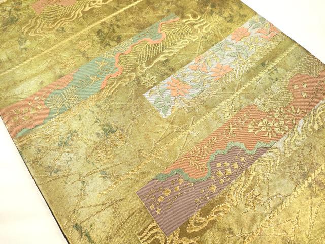 平和屋着物◎六通柄袋帯 唐織 横段花文 金糸 引箔 正絹 逸品 DABH5934ya