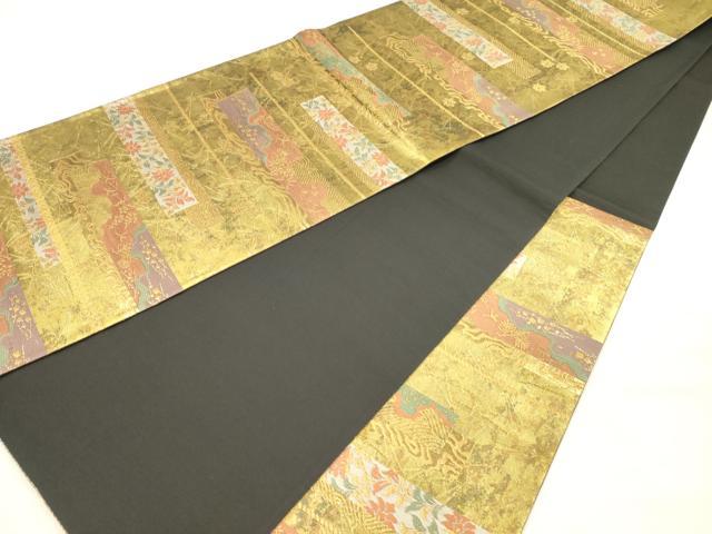 平和屋着物◎六通柄袋帯 唐織 横段花文 金糸 引箔 正絹 逸品 DABH5934ya