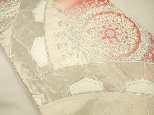 平和屋着物◎両面 全通柄袋帯 唐織 正倉院花文 銀糸 正絹 逸品 DABH5937ya