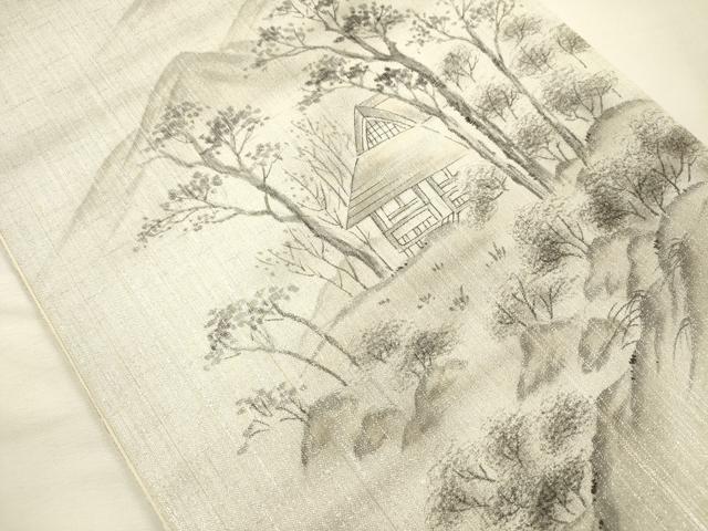 平和屋着物◎太鼓柄袋帯 手描き 京百景 伊藤翠慧 銀糸 正絹 逸品 DABH5938ya